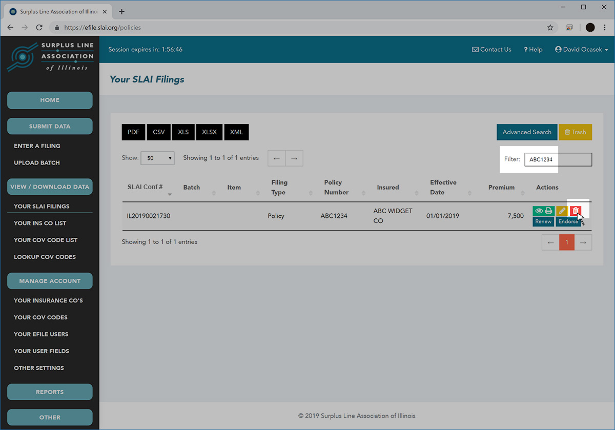 Deleting Current Month Filing Screenshot 01